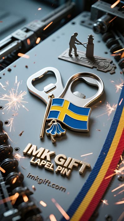 in988-Flasköppnare-med-liljekonvalj-och-blå-och-guldfärgad-banderoll-Låser-upp-livets-festliga-ögonblick